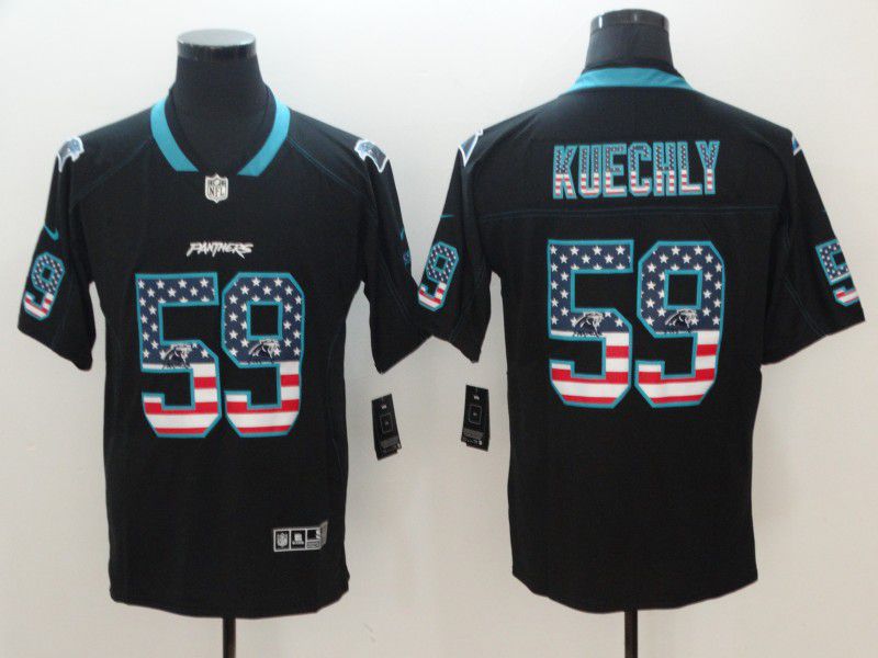 Men Carolina Panthers #59 Kuechly Nike USA Flag Fashion Black Color Rush Limited NFL Jerseys